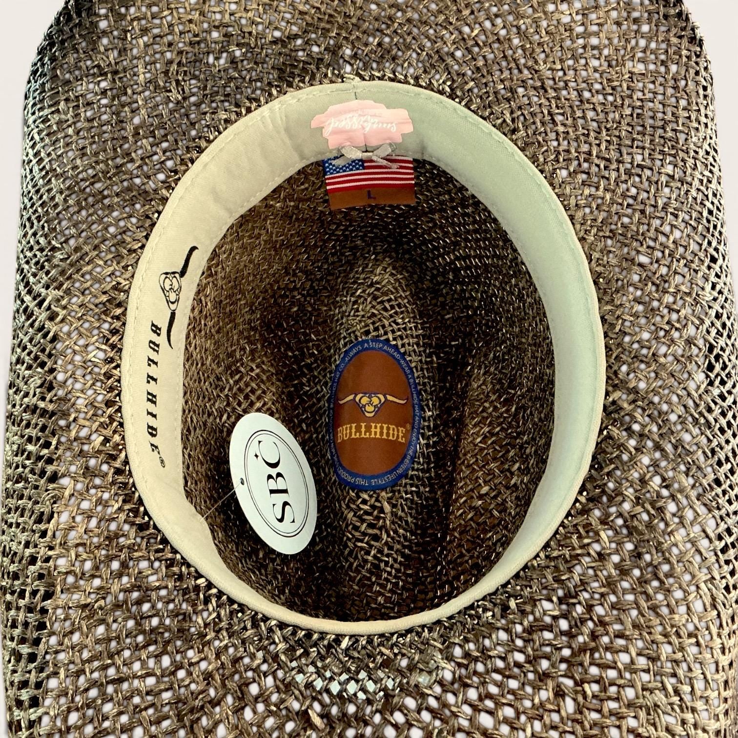 Brown straw cowboy hat with beaded coastal seashell charm, perfect for summer festivals and beach vacations by Sunkissed by Chrissy