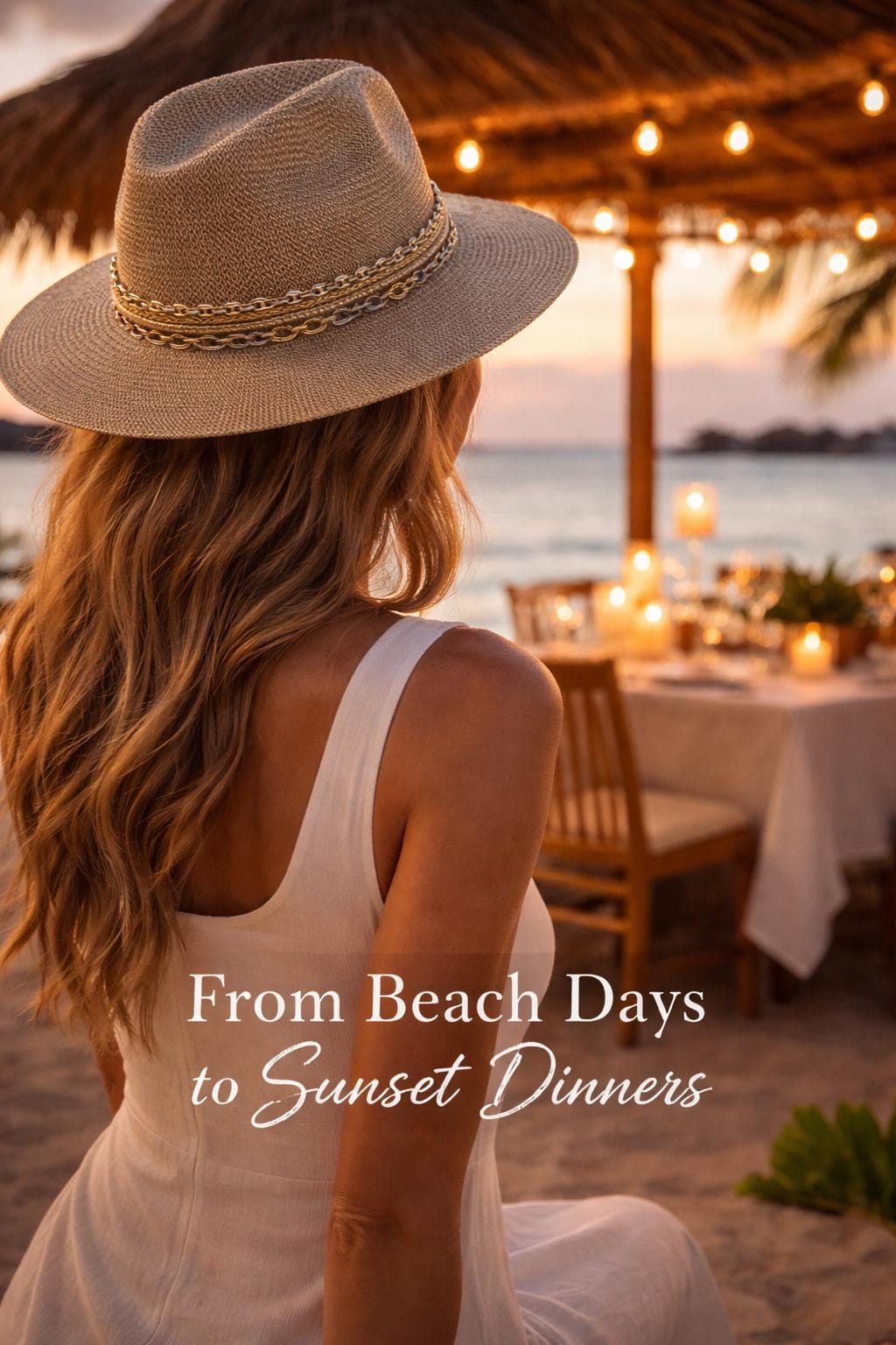 Mixed metal chain wide brim sun hat for women, luxurious Panama style hat with gold and silver accents, perfect for beach or resort wear.