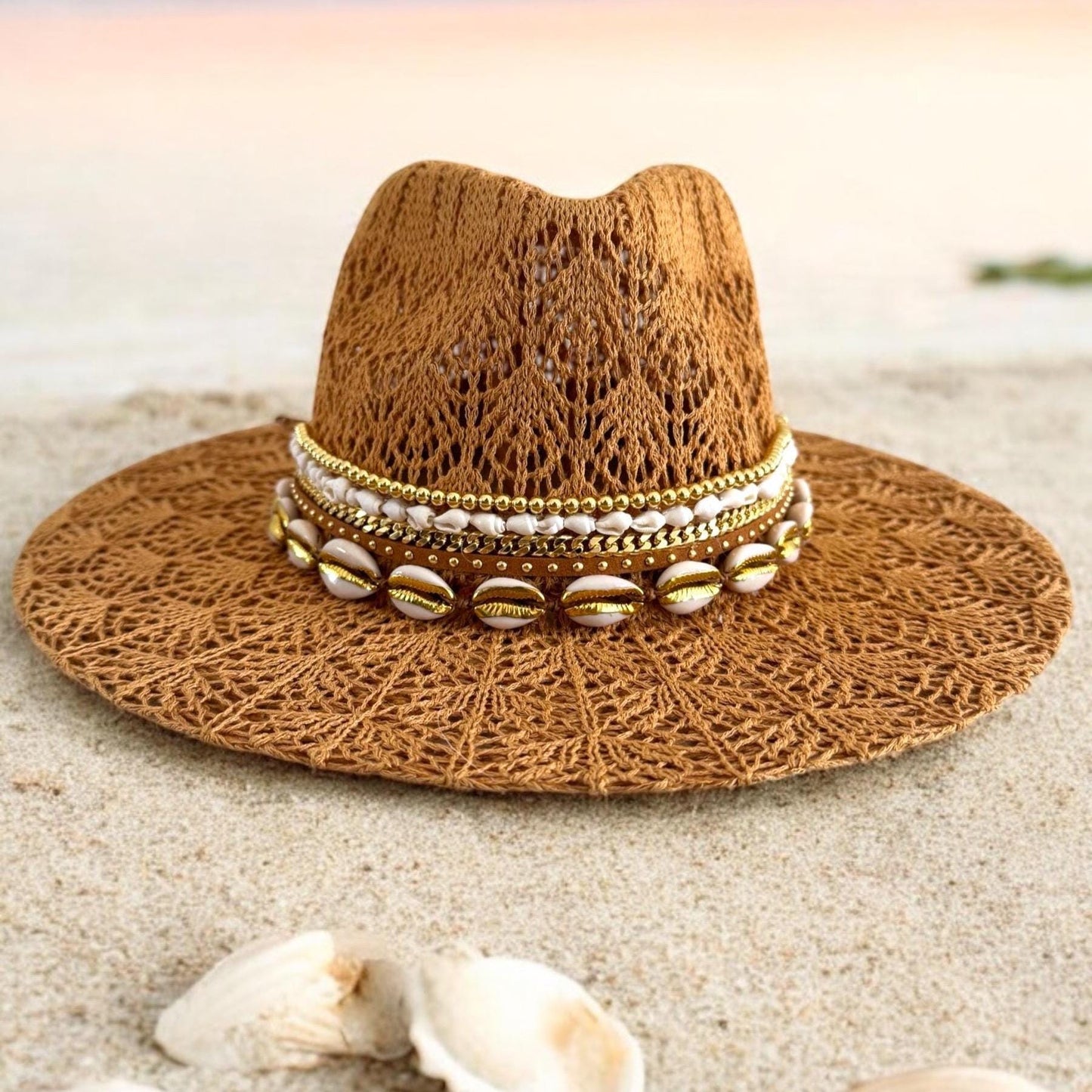 Sunkissed by Chrissy Lace Panama beach hat with wide brim, personalized boho summer fedora for sun protection and stylish vacation wear