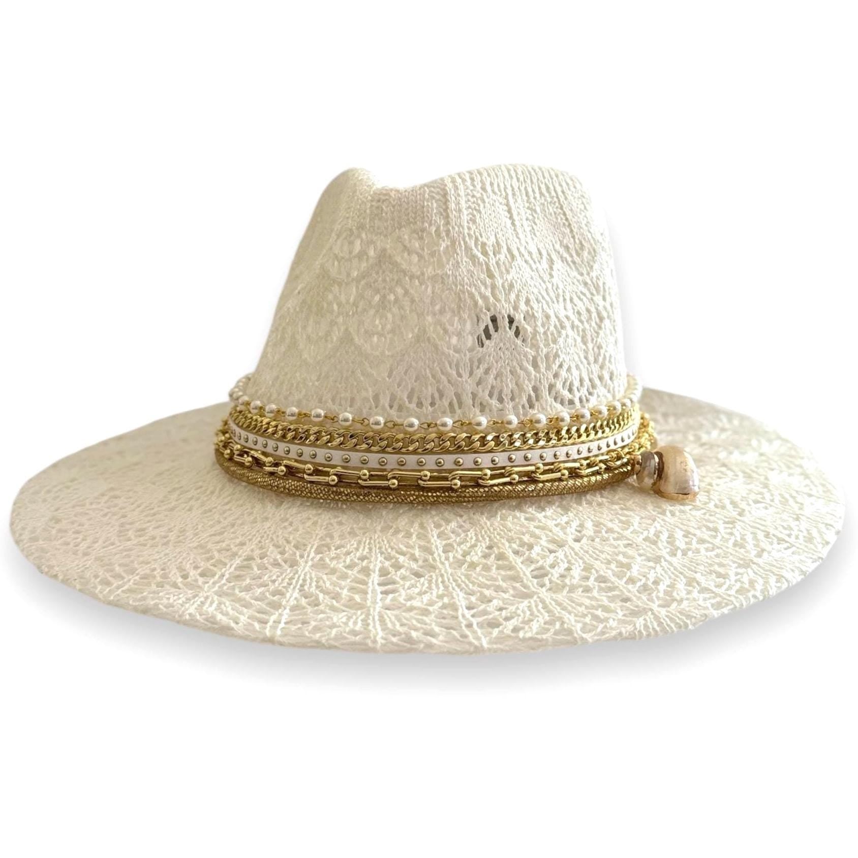 Sunkissed by Chrissy lace beach Panama hat with personalized details, boho summer fedora for sun protection and stylish vacation wear