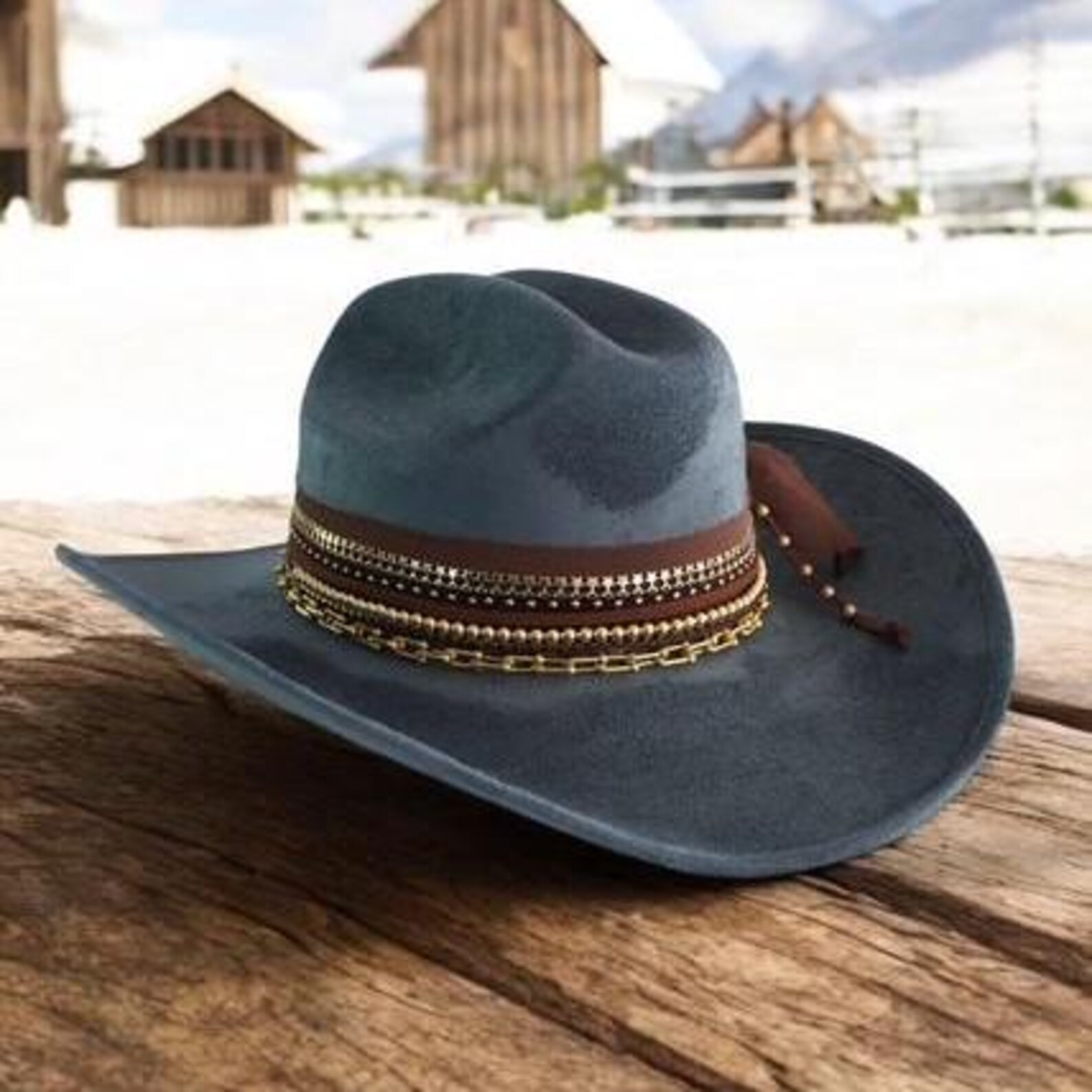 Western Glam Jeweled Cowgirl Hat by Sunkissed by Chrissy with custom embellishments and rhinestone details, perfect for rodeo or concert.