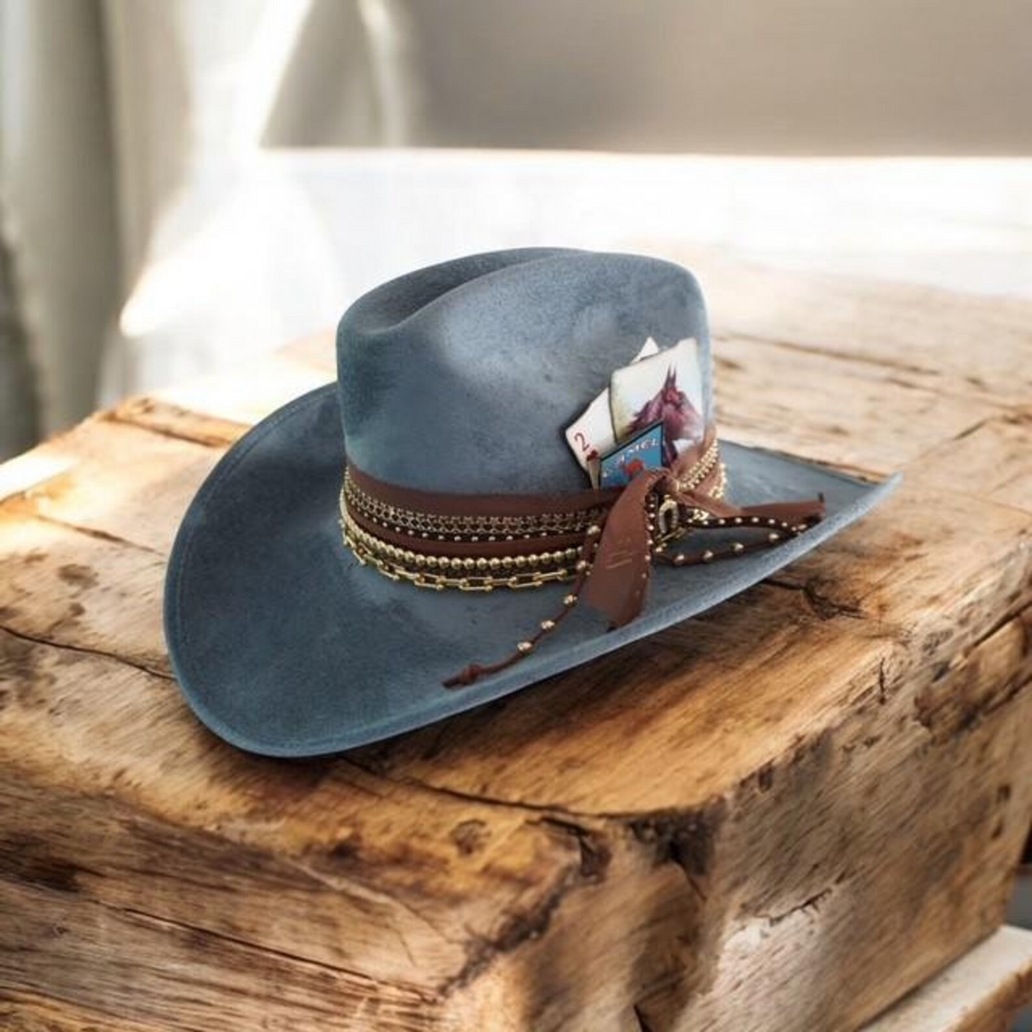 Western Glam Jeweled Cowgirl Hat by Sunkissed by Chrissy with custom embellishments, featuring sparkling jewels and rodeo-inspired design.