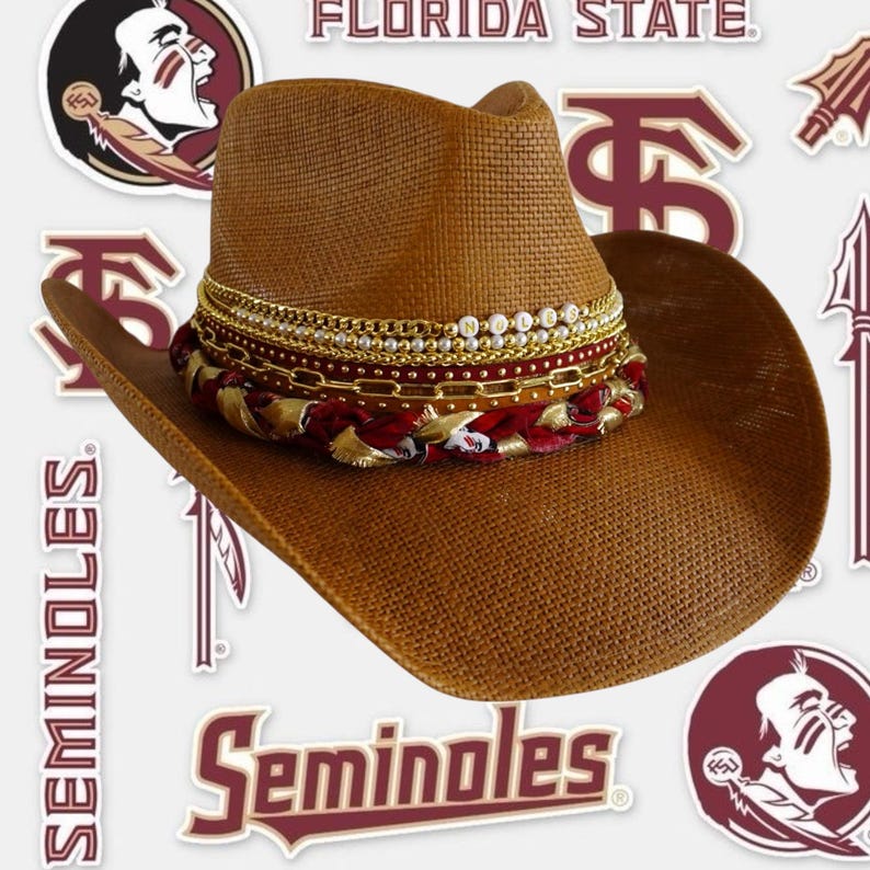 Florida State Seminoles cowgirl hat in garnet and gold with western style, perfect for game day and tailgate outfits.