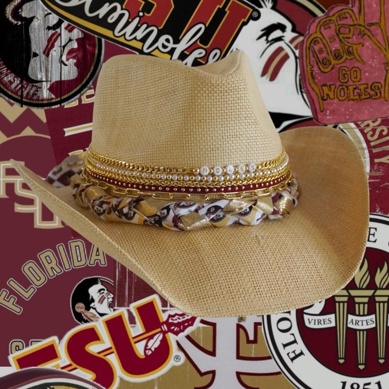 Florida State Seminoles cowgirl hat in garnet and gold with team logo, perfect for game day or tailgate events.