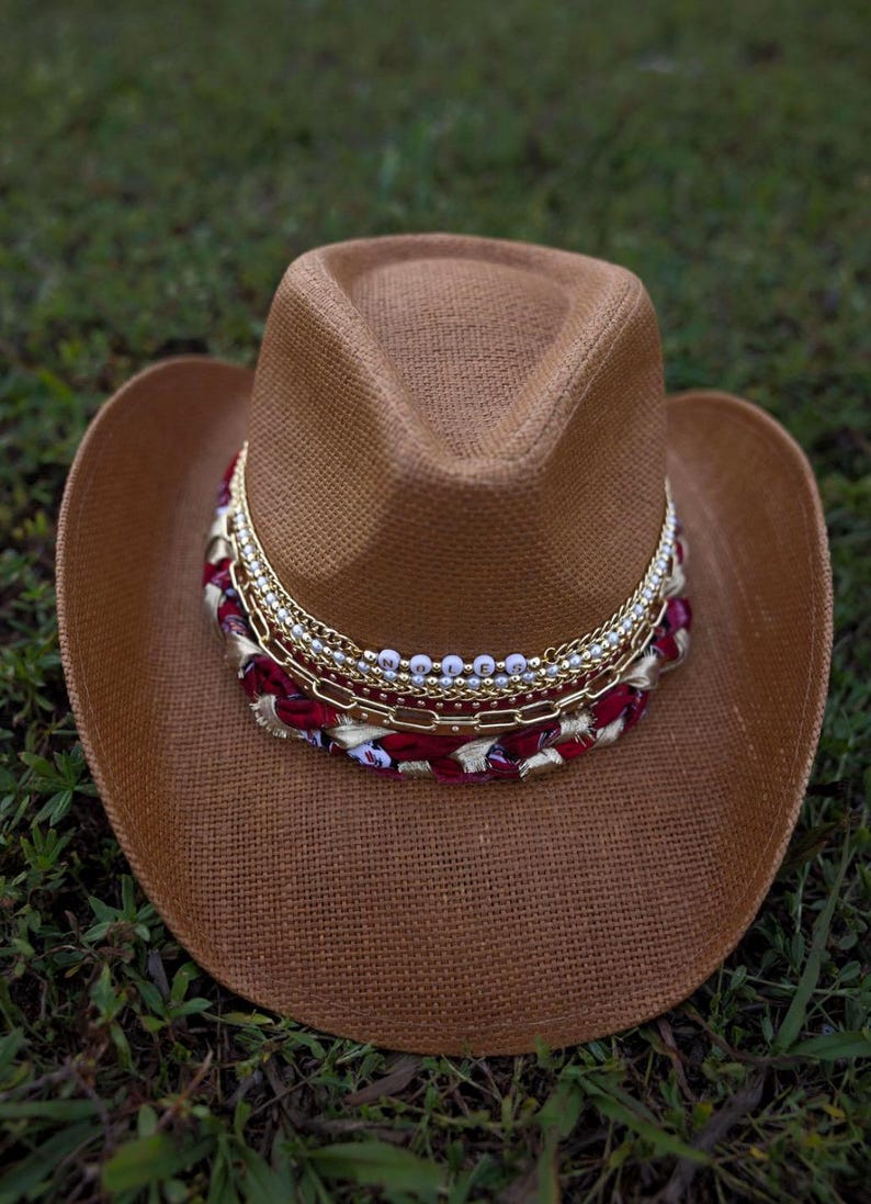 Florida State Seminoles cowgirl hat in garnet and gold, western style for game day, by Sunkissed by Chrissy.