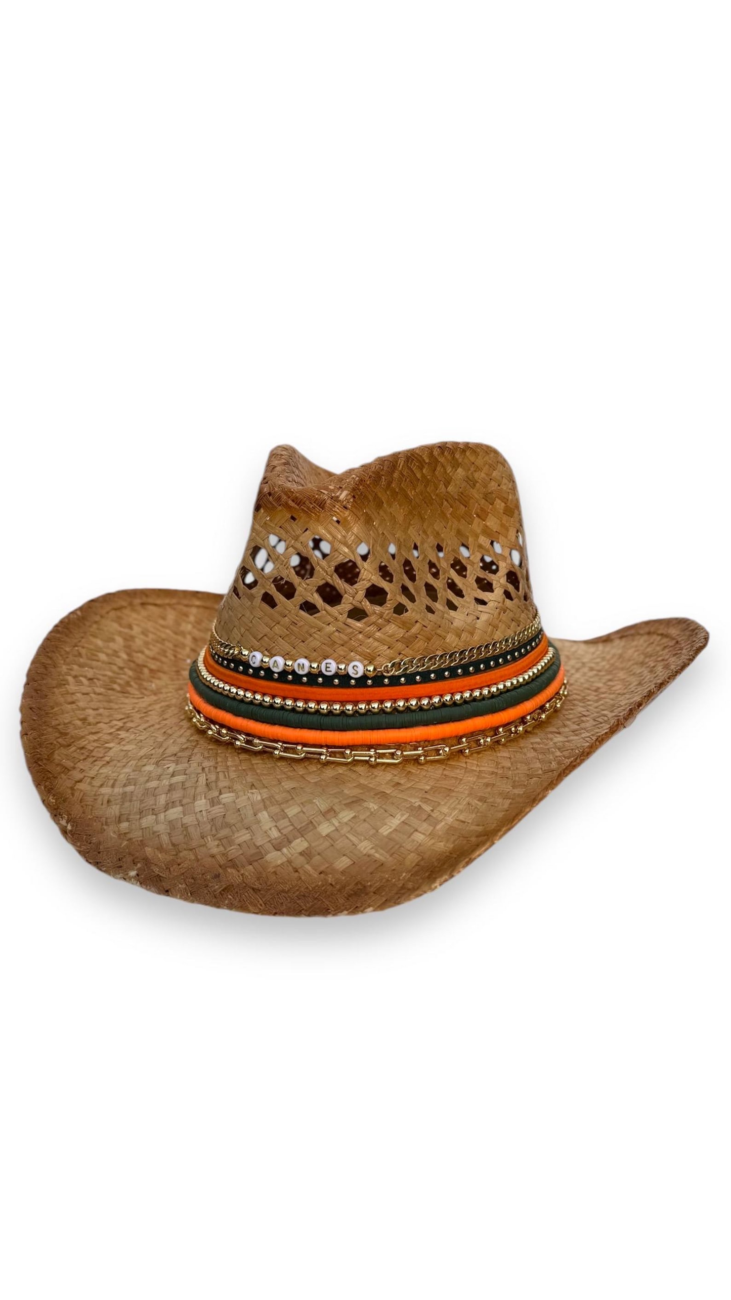 Miami Hurricanes cowboy hat by Sunkissed by Chrissy featuring University of Miami UMiami theme for tailgating and fans