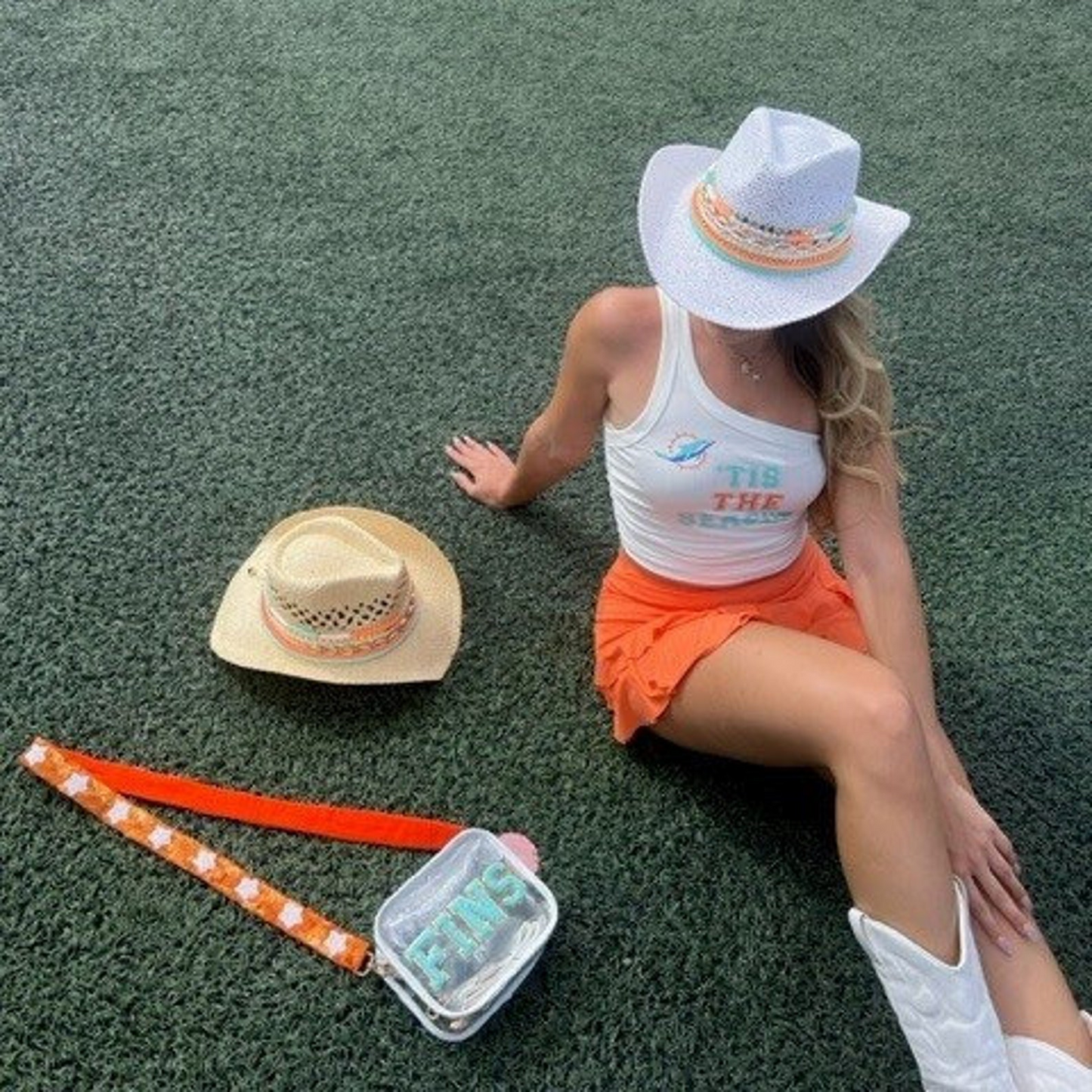 Miami Dolphins themed cowboy hat by Sunkissed by Chrissy with Dolphins logo, perfect for Miami sports fans and gift ideas