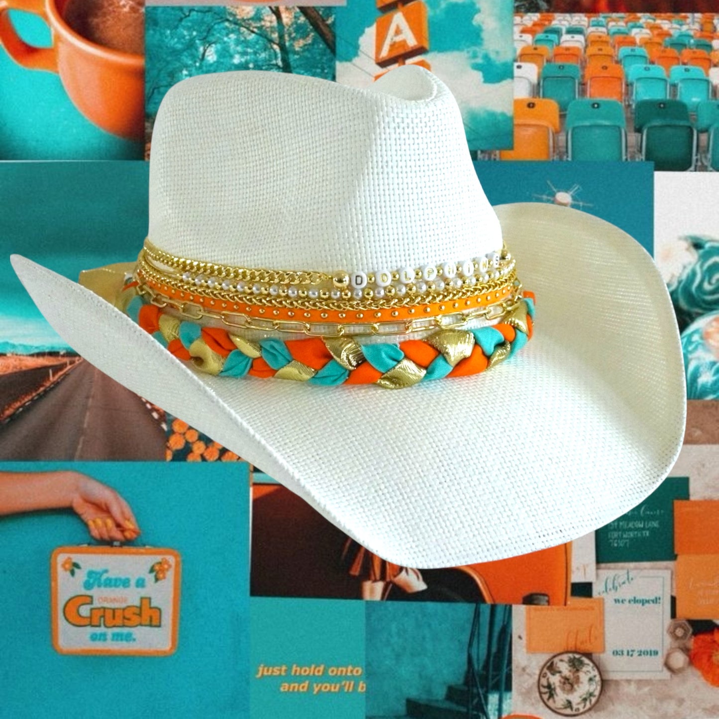 Miami Dolphins cowboy hat by Sunkissed by Chrissy featuring Dolphins logo, perfect for Miami sports fans and gift ideas